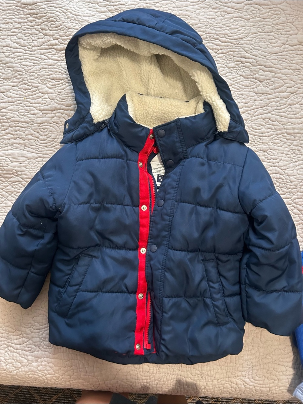 Baby Gap ColdControl Max Puffer Jacket 3T Navy Sherpa Lined Hooded Winter Coat